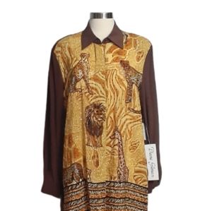 Diane Gilman Printed Animal Silk Buttoned Blouse
